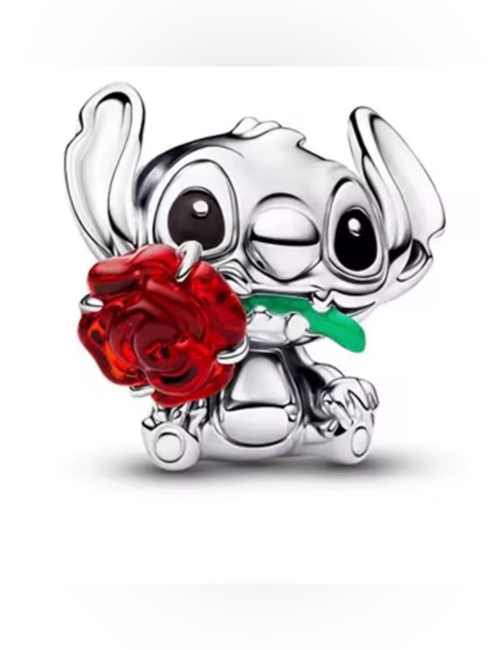 Lilo and Stitch holding a red rose
